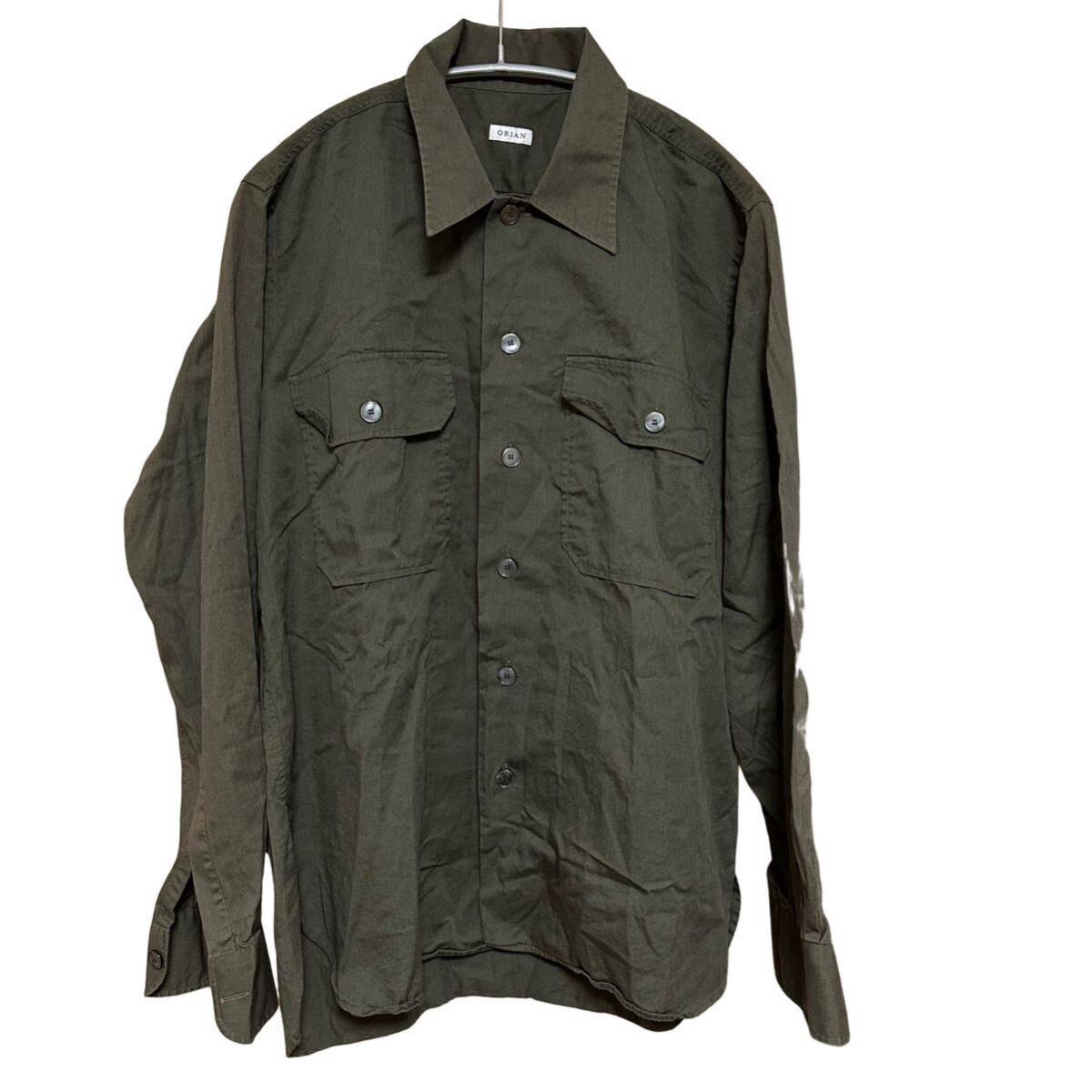 ORIAN オリアン ミリタリーシャツ カーキ イタリア製 Mサイズ 長袖シャツ ワークシャツの画像1
