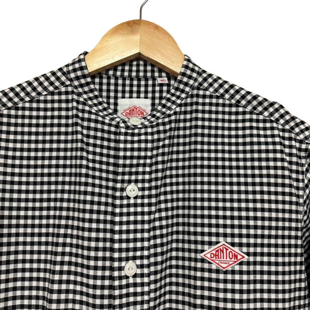美品 DANTON ダントン バンドカラーシャツ ギンガムチェック 40 長袖シャツ の画像1