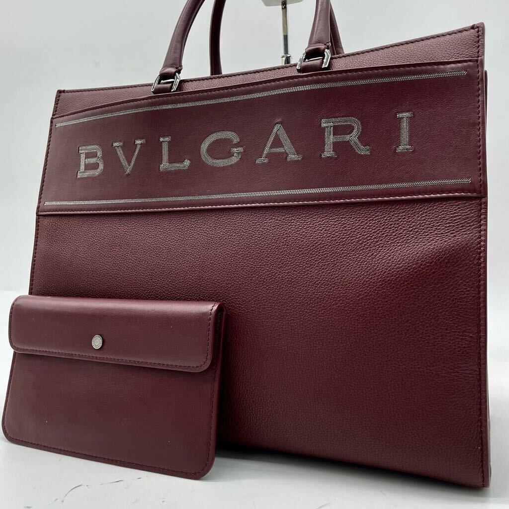 【未使用】RFID搭載 ブルガリ BVLGARI メンズ ロゴトート デカロゴ トート ハンドバッグ ビジネスバッグ レザー 本革 A4 大容量 現行品_画像1