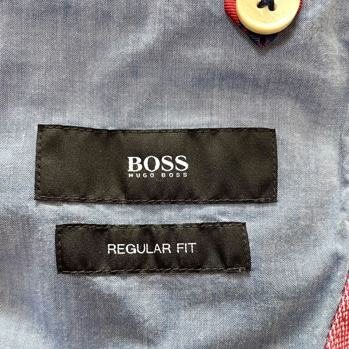 未使用級●ヒューゴボス【希少L 爽やかなお洒落】hugo boss テーラードジャケット カジュアルスーツ 伸縮性 背抜き シェルボタン 赤 48 の画像9