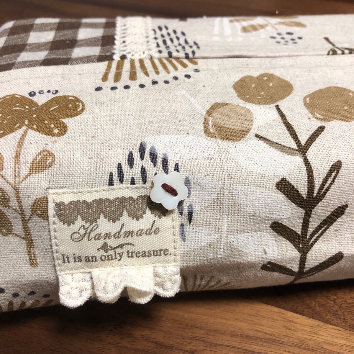  hand made box tissue cover plant pattern Brown 