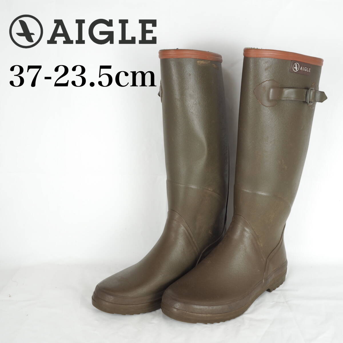 EB5183*AIGLE*エーグル*レディースレインブーツ*37-23.5cm*カーキの画像1