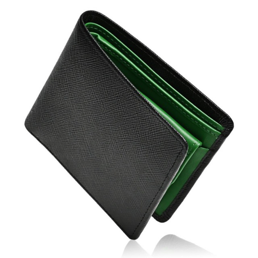 本革 財布 メンズ 男性 高級 2つ折り サフィアーノレザー 緑 グリーン 二つ折り財布 イタリアンレザー 未使用 