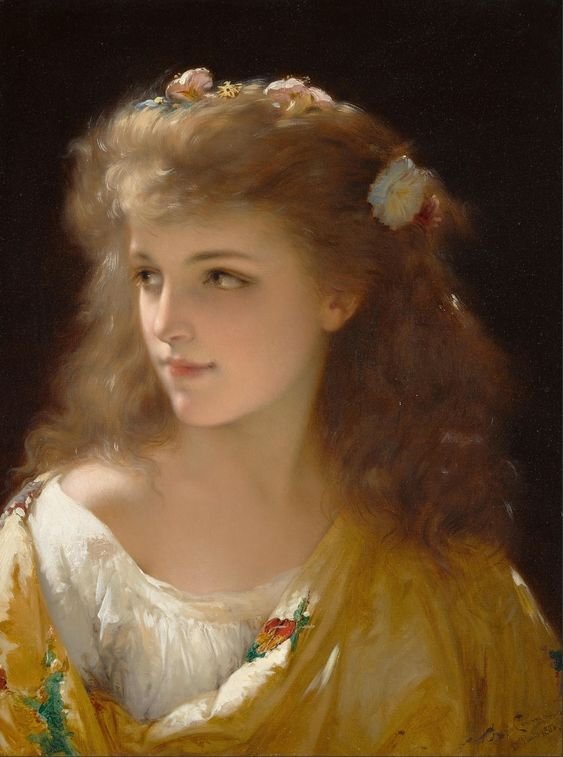 模写油絵　Pierre Olivier Joseph Coomans_若い女の肖像　MA3181　ユーラシアアート_画像1