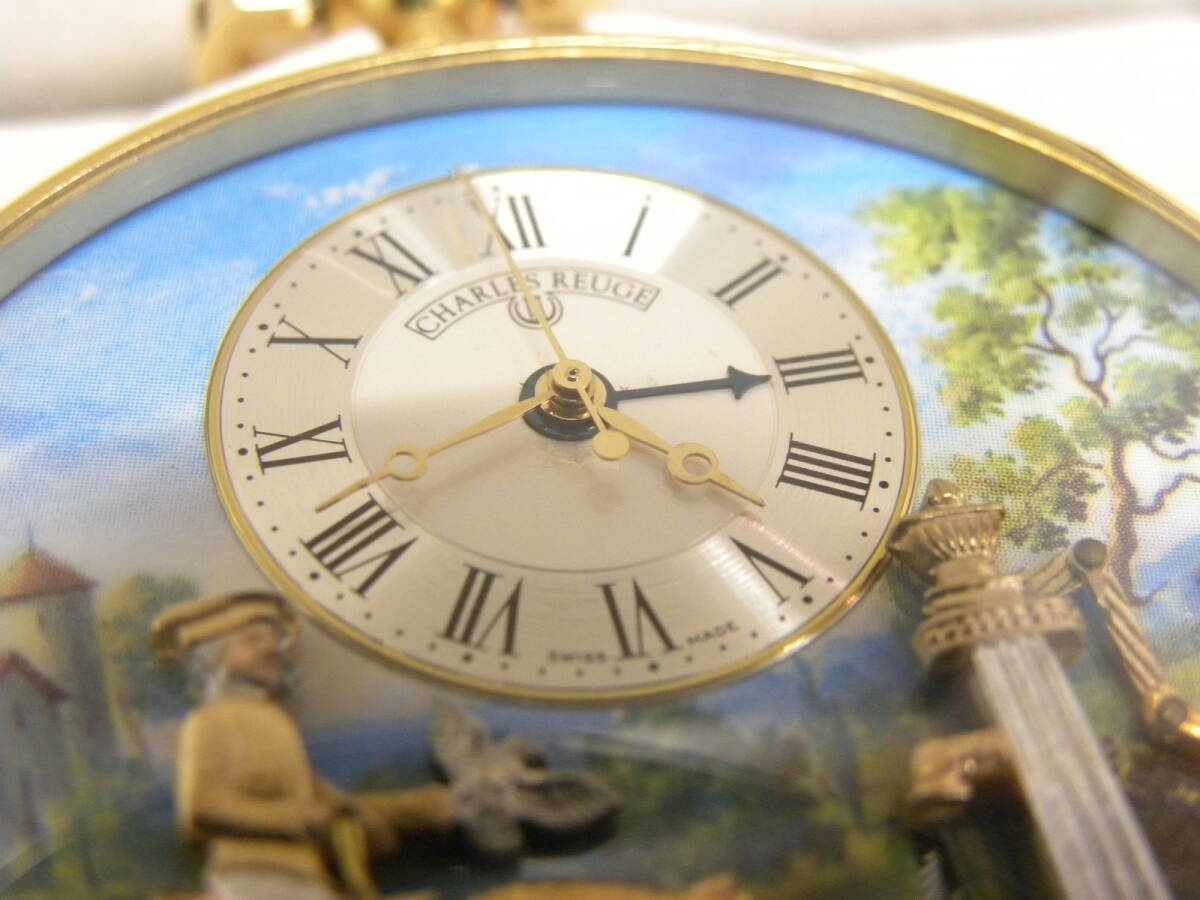 時計祭 シャルル リュージュ オルゴール付 からくり 懐中時計 手巻き 美品 稼働中 CHARLES REUGE ゴールド系