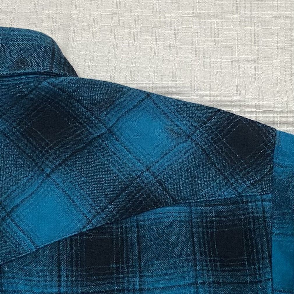 レア色 70sビンテージ ペンドルトン シャドーチェック 黒 ブルーグリーン オンブレ ウール シャツ USA製 オリジナル PENDLETON 70年代 古着の画像7