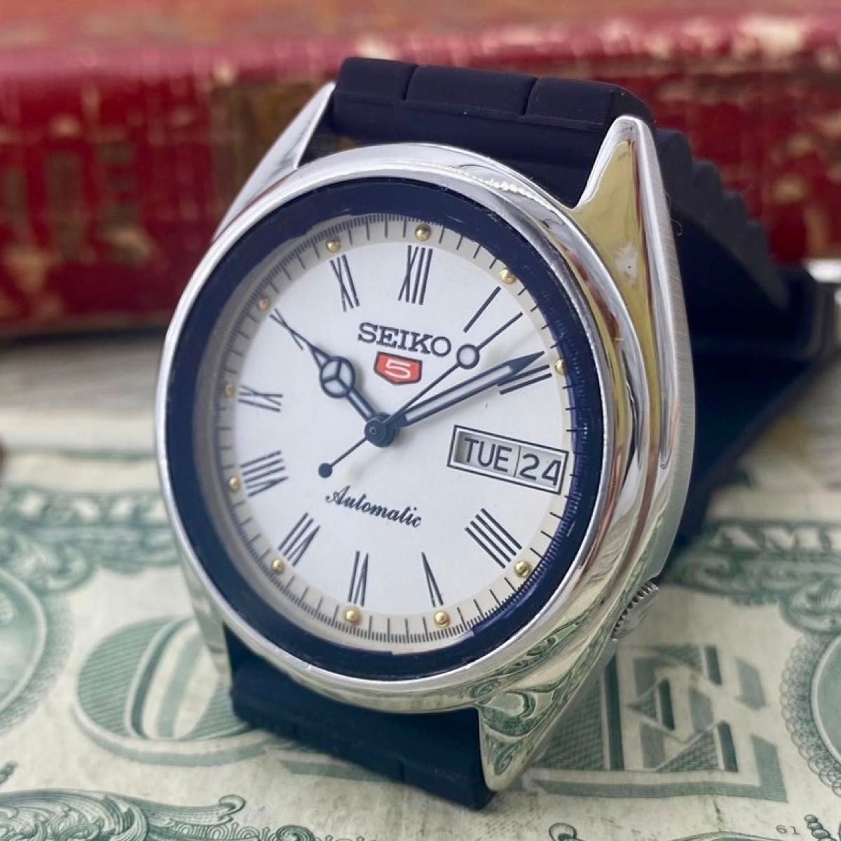 【お洒落】セイコー5 メンズ腕時計 ホワイト 自動巻き ヴィンテージ