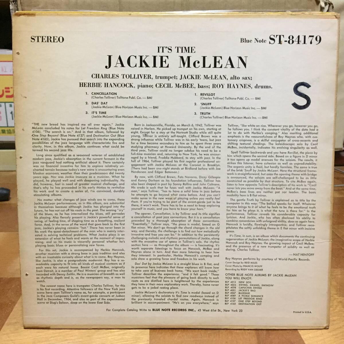 Jackie McLean/It's Time(Blue Note 84179)(New York)の画像2