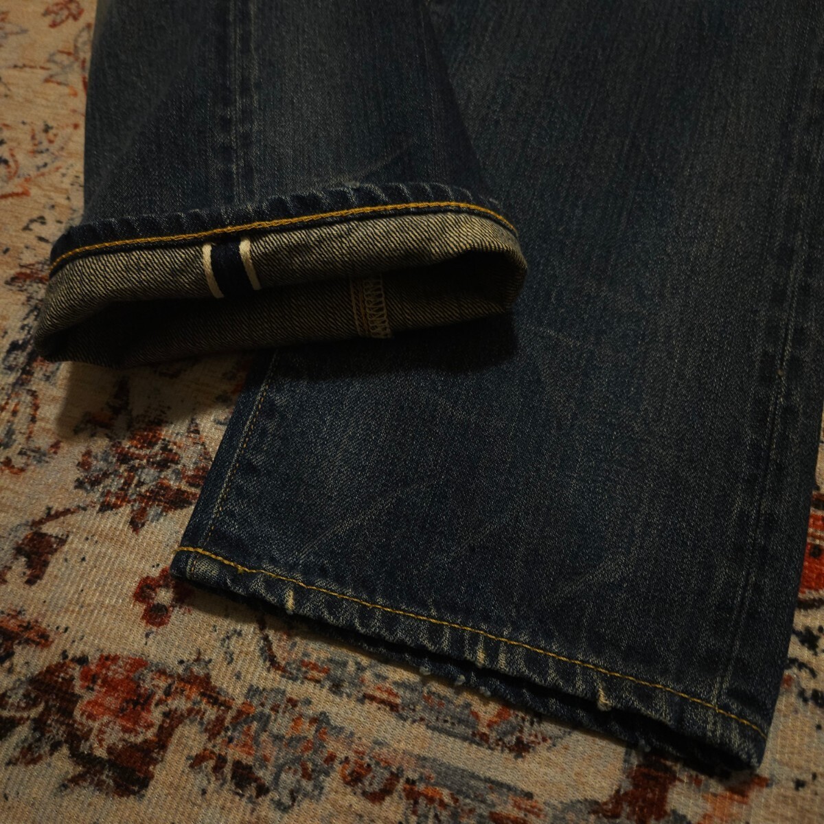 【逸品】 RRL Stafford Slim Fit Jeans 【32×32】 スタッフォード スリムフィット ジーンズ デニム リペア加工 レザー Ralph Lauren 藍染_画像5