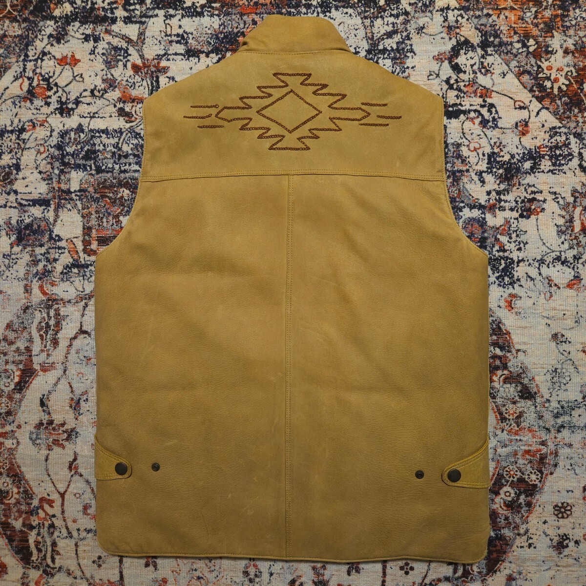 【希少】 RRL Hazelwood All Leather Vest 【S】 へイゼルウッド オール レザー ベスト 刺繍 ネイティブ 羊革 Ralph Lauren 最高級 ダウン_画像6