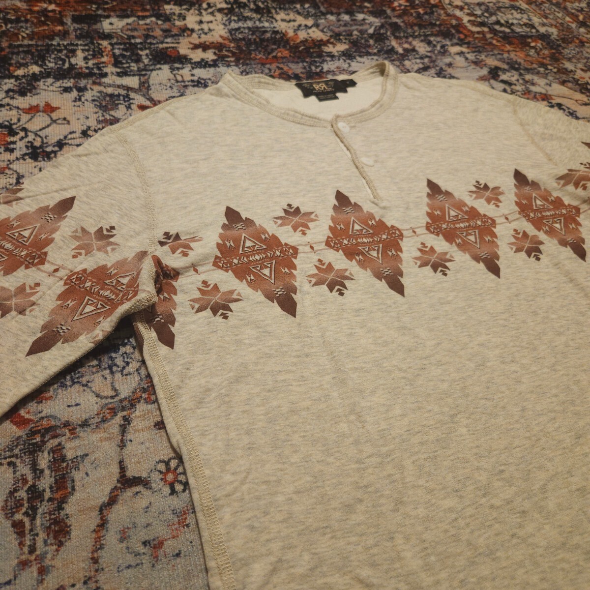 【希少】 RRL Alaska Native Henry Neck Tee Shirts 【M】 アラスカ ヘンリーネック Tシャツ 霜降りグレー シェルボタン Ralph Lauren_画像2