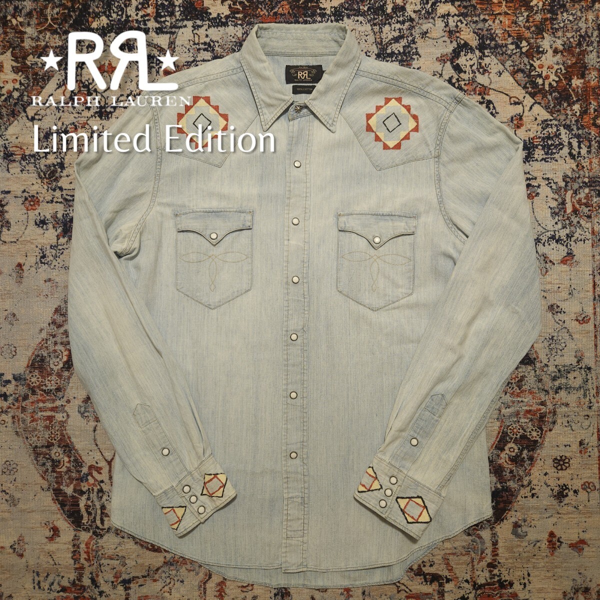 【世界73着限定】 RRL Limited Edition Native Hand Paint Western Shirts 【L】 リミテッドエディション ネイティブ ウエスタンシャツの画像1
