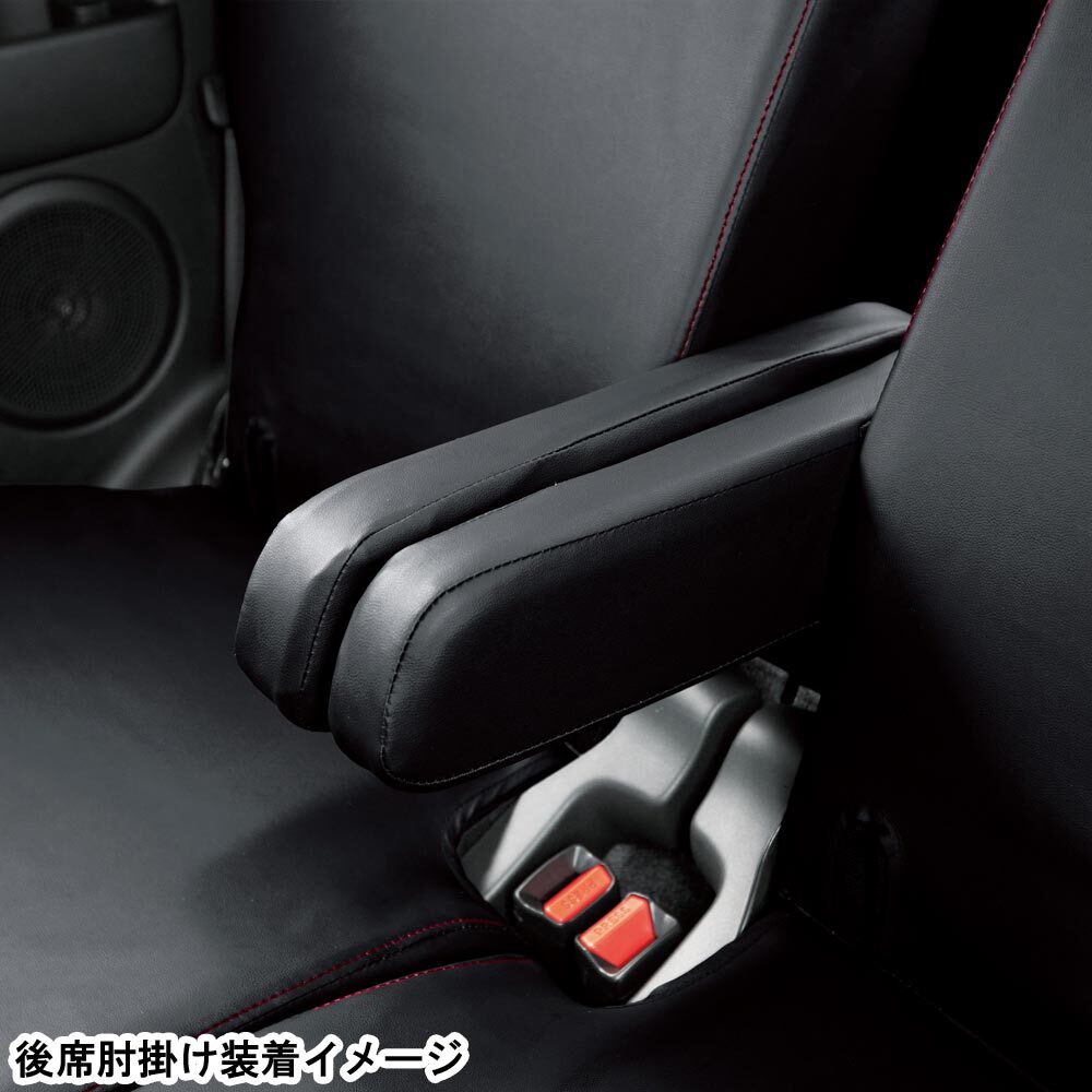 シートカバー JF1 JF2 ホンダ NBOX N-BOX 専用 ブラック レザー 赤 ステッチ M4-33 軽自動車 1台分 セット ソフトレザーR 合成皮革の画像6