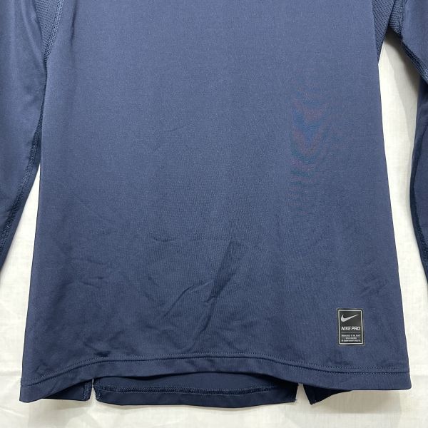 NIKE ナイキ PRO コンプレッション モック ネック ロング スリーブ トップ 838080 451 メンズ M 長袖 Tシャツ ネイビー b19093_画像3