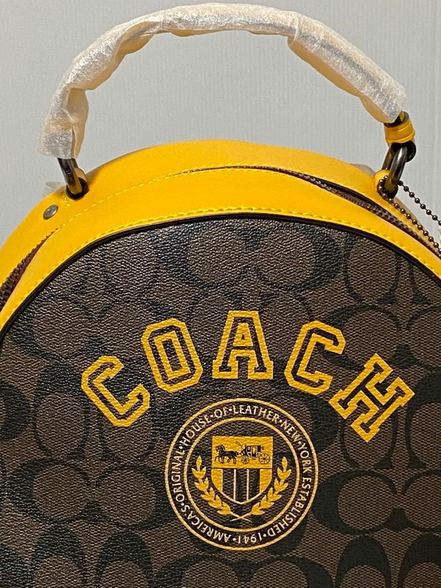 COACH コーチ シグネチャー PVC レザー リュックサック バックパック リュック 茶×黄色 型番CB871 未使用