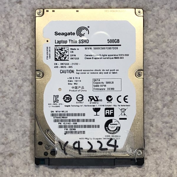 はてなアキバ 7日間保証 内蔵 SATA2.5インチHDD ST500LM000-1EJ162 : 500.1 GB 使用6134h CrystalDiskInfoで正常判定 管Y4224_画像は現物です。