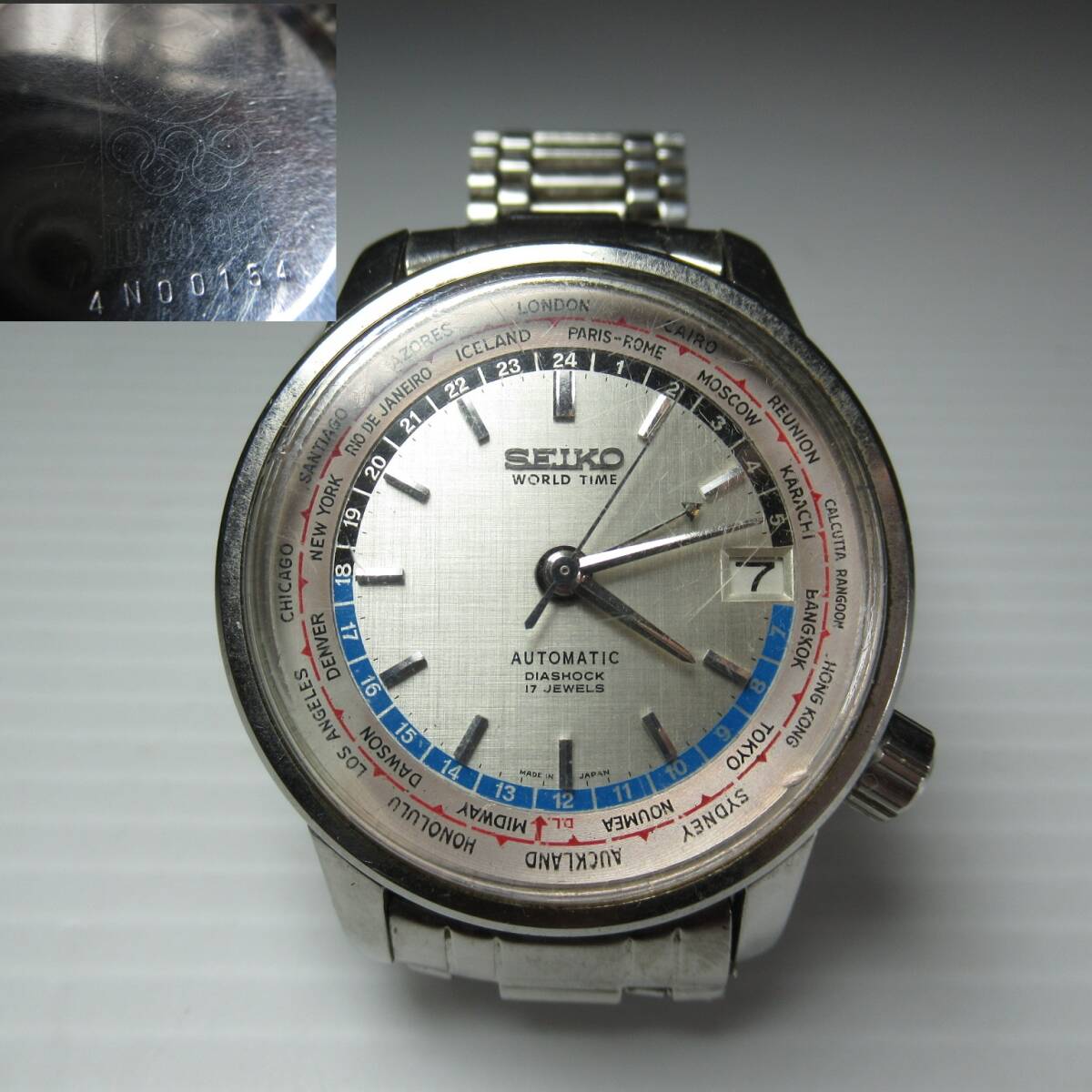 【難多】古いSEIKO WORLDTIME AUTOMATIC 腕時計◆DIASHOCK 17JEWELS/オリンピック1964の画像1