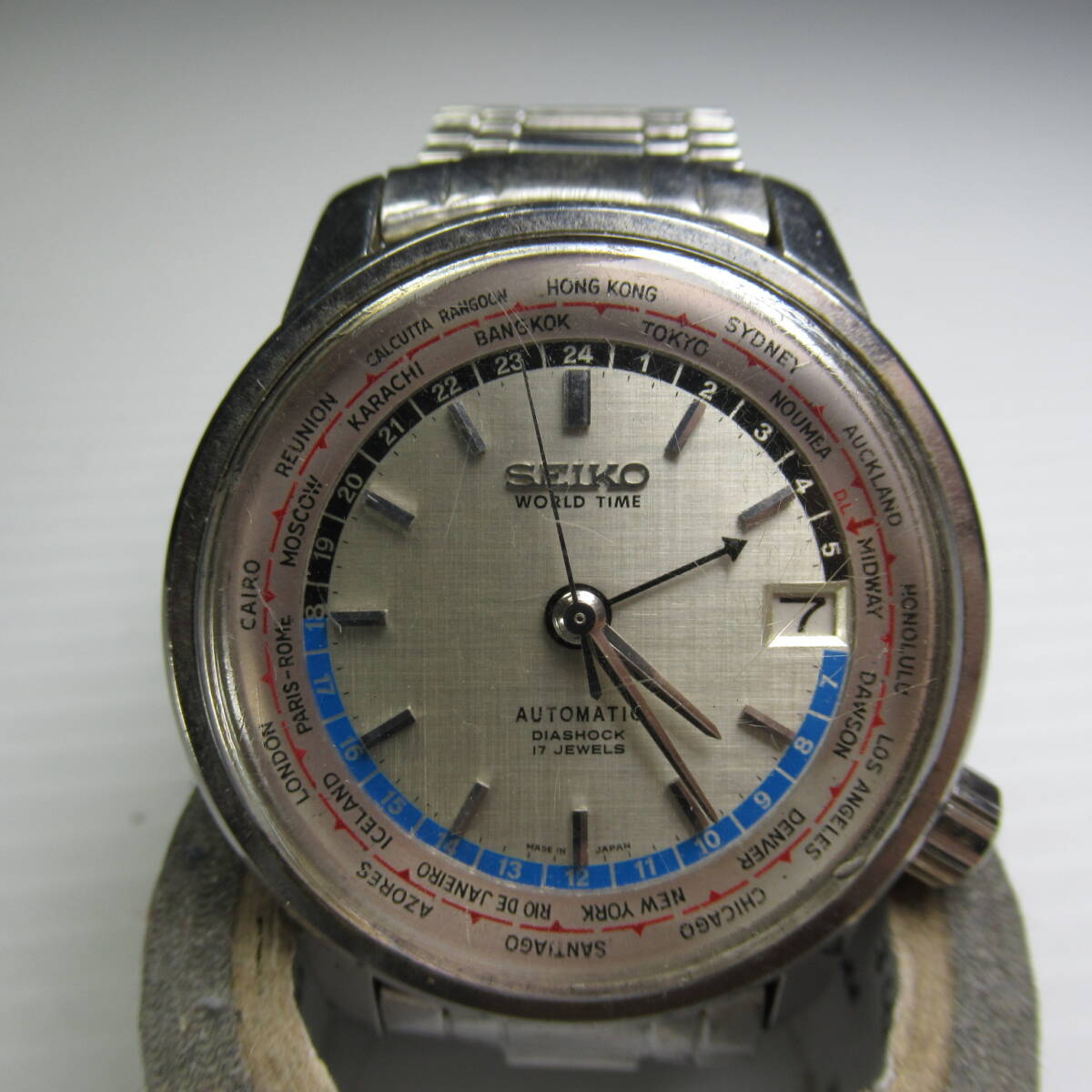 【難多】古いSEIKO WORLDTIME AUTOMATIC 腕時計◆DIASHOCK 17JEWELS/オリンピック1964の画像9