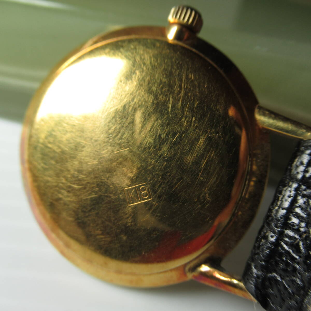 SEIKO goldfeather diashock 25jewels腕時計◆裏蓋K18刻印◆ベルト通し破損ジャンク扱の画像3
