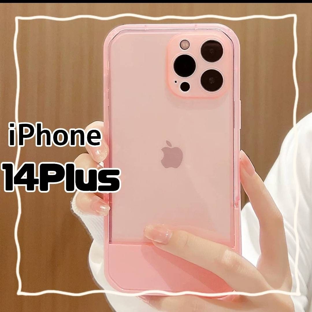 iPhone14Plusケース スタンド付き スマホケース ピンク 韓国