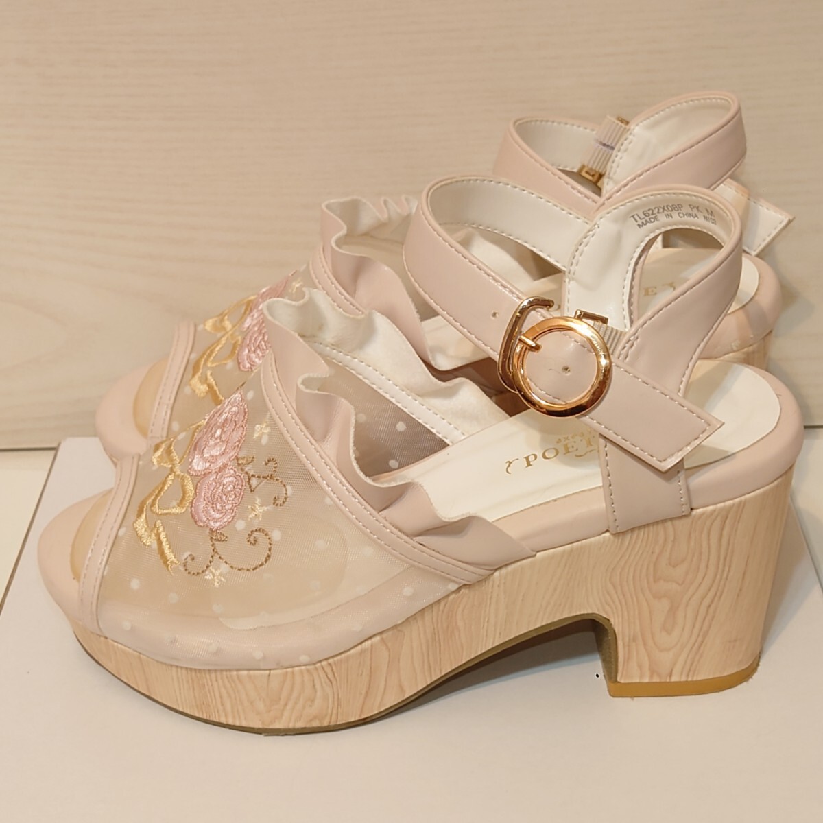  axes femme axes femmepoetik pink sandals chu-ru sandals rose. embroidery Wedge sole M size beautiful goods 