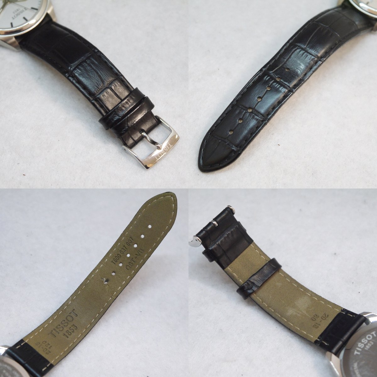 USED品・保管品 TISSOT ティソ T101410A クオーツ 腕時計 3針 デイト シルバー文字盤 レザーベルト ケース付き 動作品の画像9