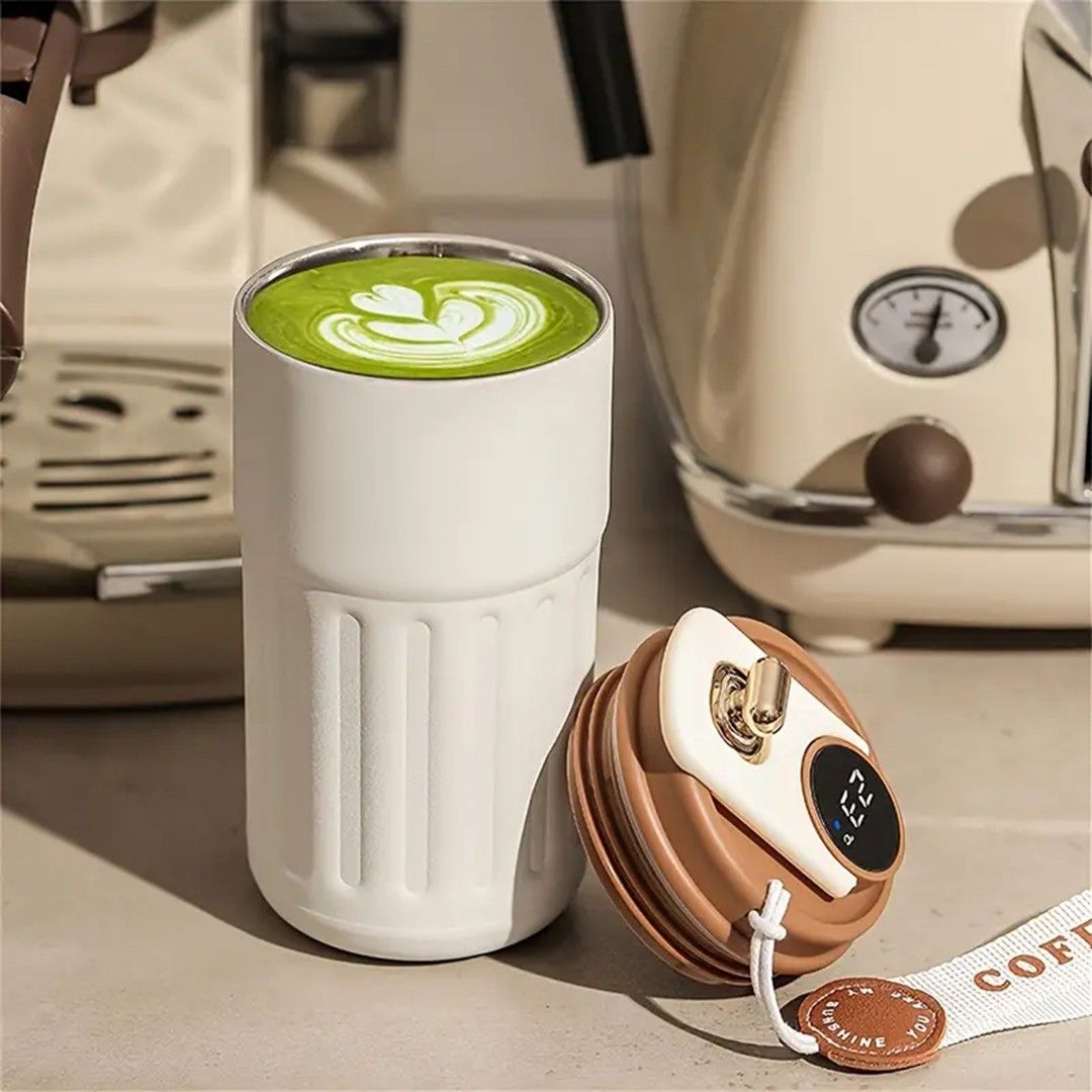 ホワイト　コーヒーカップ　マグ　タンブラー　ステンレス　温度表示付き　保温　保冷　マグボトル　ステンレスボトル