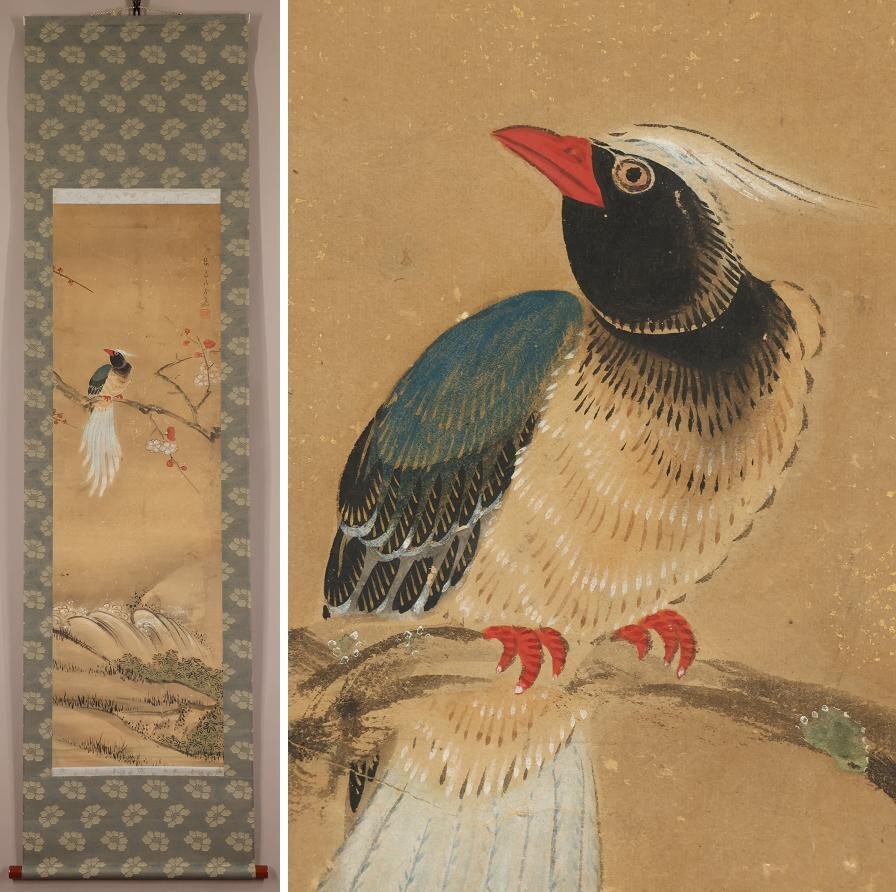 【模写】◆山本梅逸◆花鳥◆江戸期◆日本画◆紙本◆掛軸◆t688の画像1