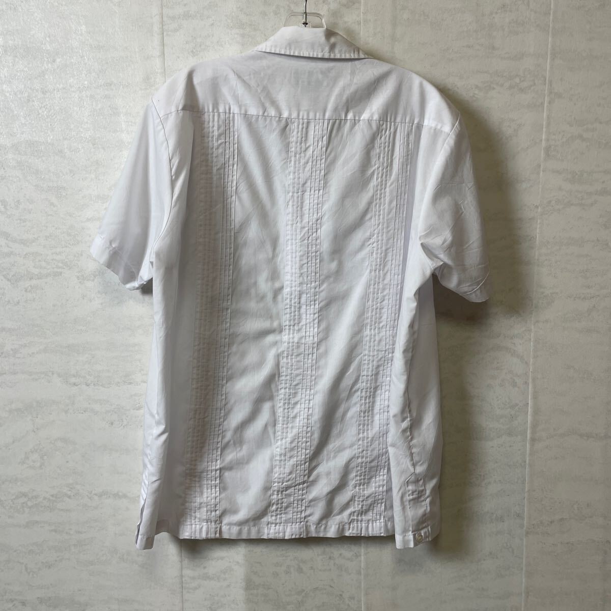 キューバシャツ 半袖 シャツ 白ホワイト　サイズM 4ポケットシャツ　民族衣装　メンズ　古着　3033_画像7