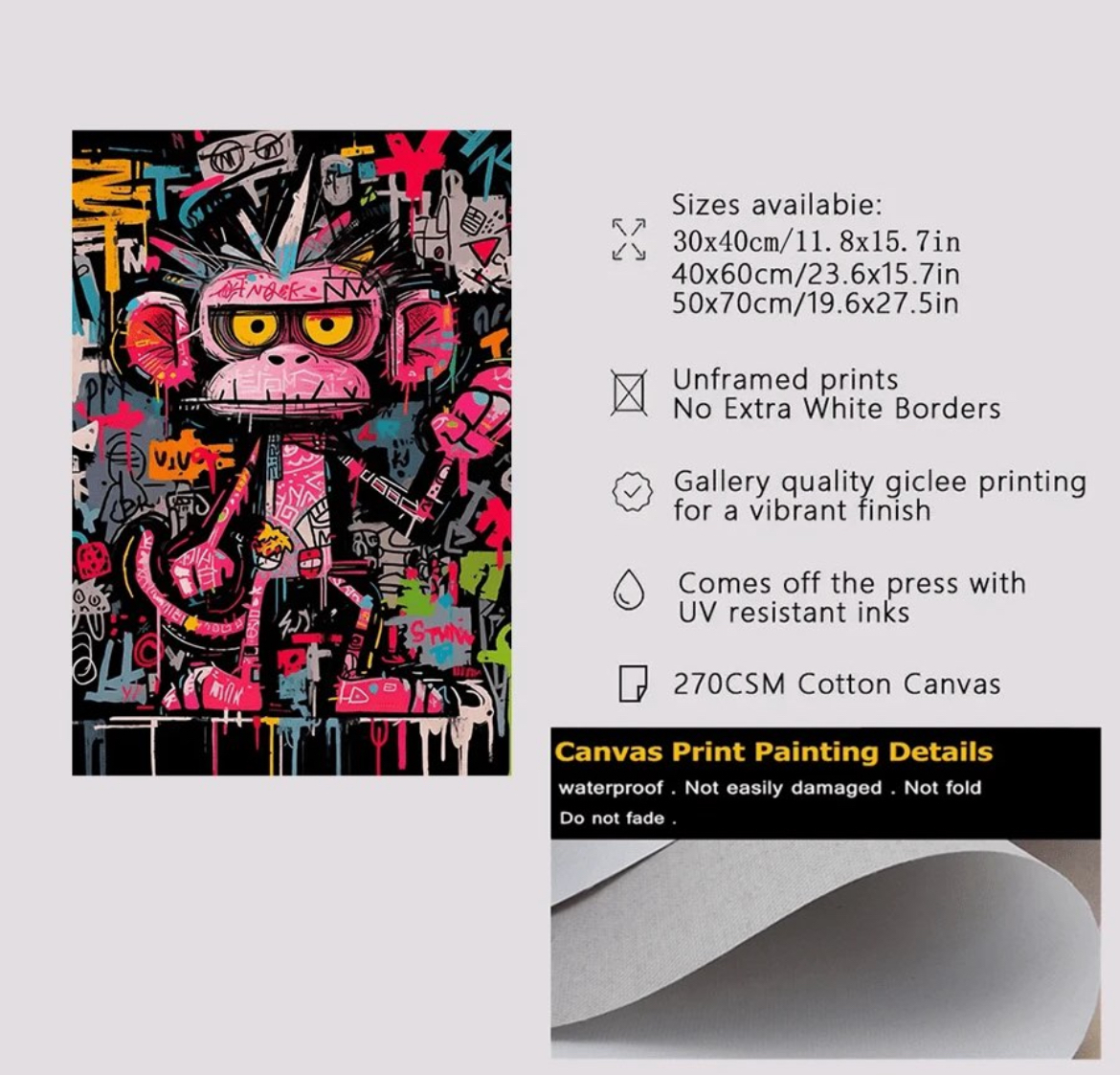 【2枚組】ユニークなモンキーマジック [30*40cm] ;A3★キャンバスアートポスター インテリア装飾 防水 ギフトに最適 猿サル グラフィティ_画像5
