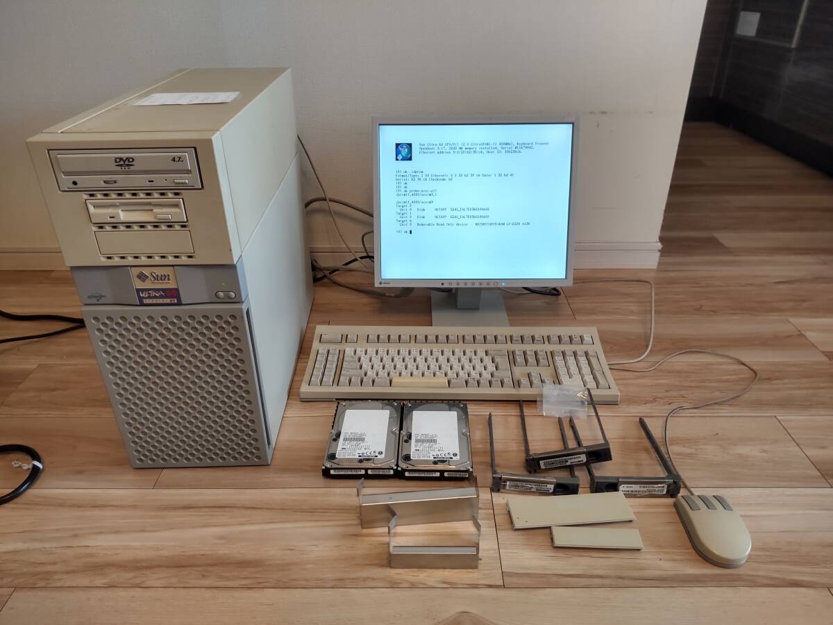 【ジャンク・Junk】Sun Microsystems Ultra 60, CPU:UltraSPARC II 450MHz×2 メモリ:2048M HDD:36G×2 他付属品アリ，電源は入りました