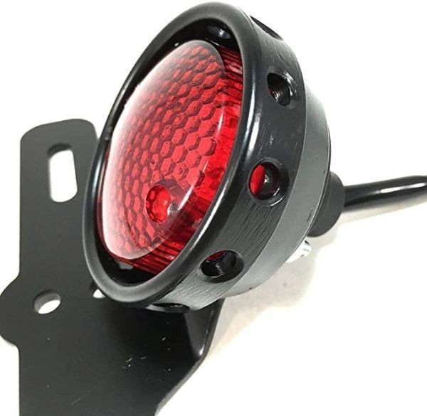 ONGMEIL ビンテージ LED テール ランプ ライト ナンバー灯 ステー 付き レッド レンズ バイクの画像1