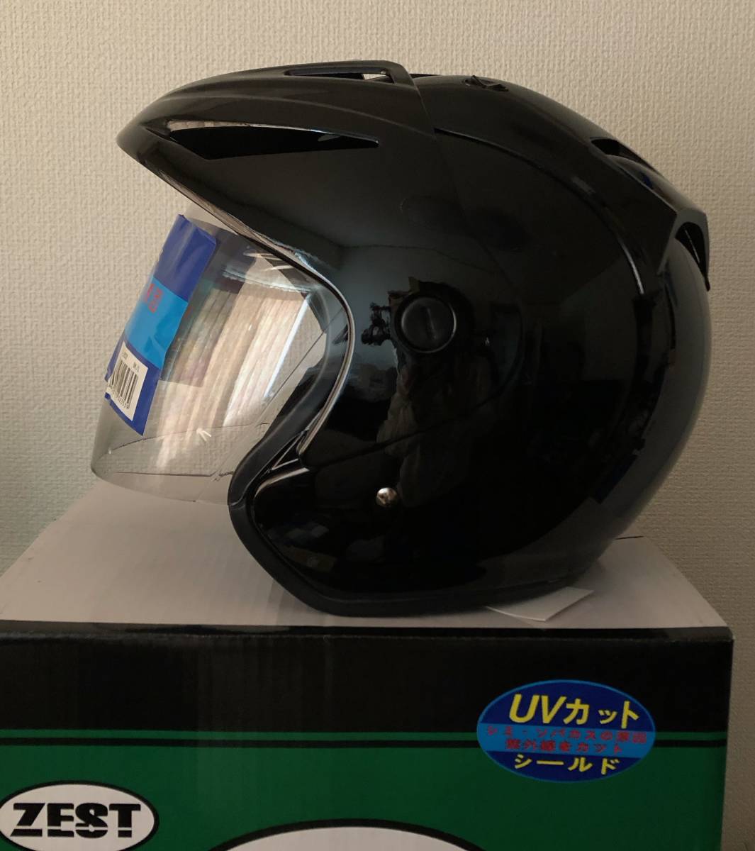 新品　ZEST　GRACE HELMET　テレオツータイプヘルメット　ZT-202　ブラック　Mサイズ　UVカットシールド付き_画像1