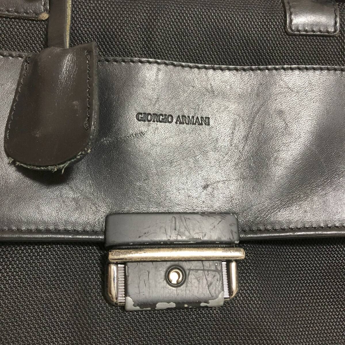 no22557 GIORGIO ARMANI ジョルジオアルマーニ イタリア製 ナイロン レザー ビジネスバッグ ブリーフケース 書類ケース ☆_画像2