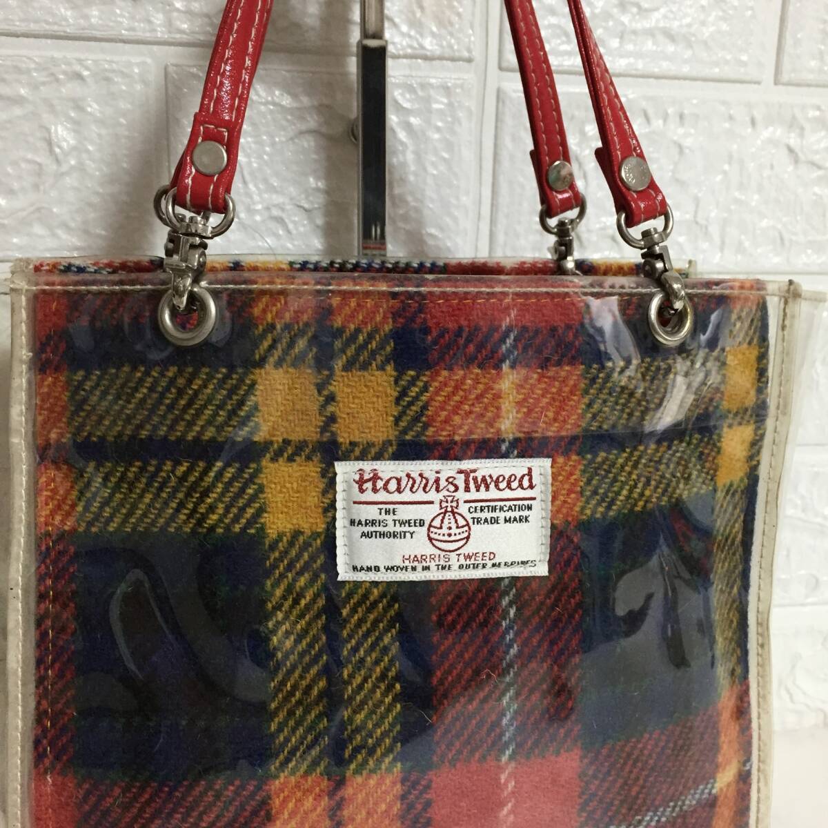 no22723 ETOFFE エトフ Harris Tweed ハリスツイード コラボ マルチカラー ウール ビニール ハンド トート バッグ ☆ _画像2