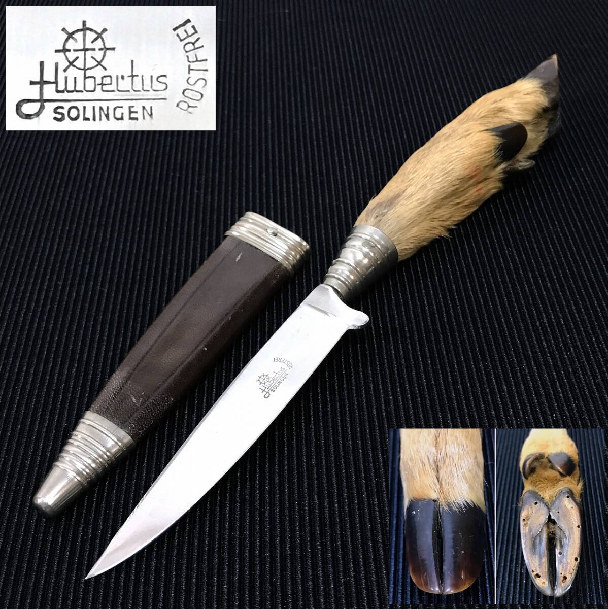 HUBERTUS DEER FOOT JAGDMESSER SOLINGEN made in GERMANY ヒューバーツ 鹿足 ハンティングナイフ ゾーリンゲン ROSTFREI メッサーナイフ _画像1