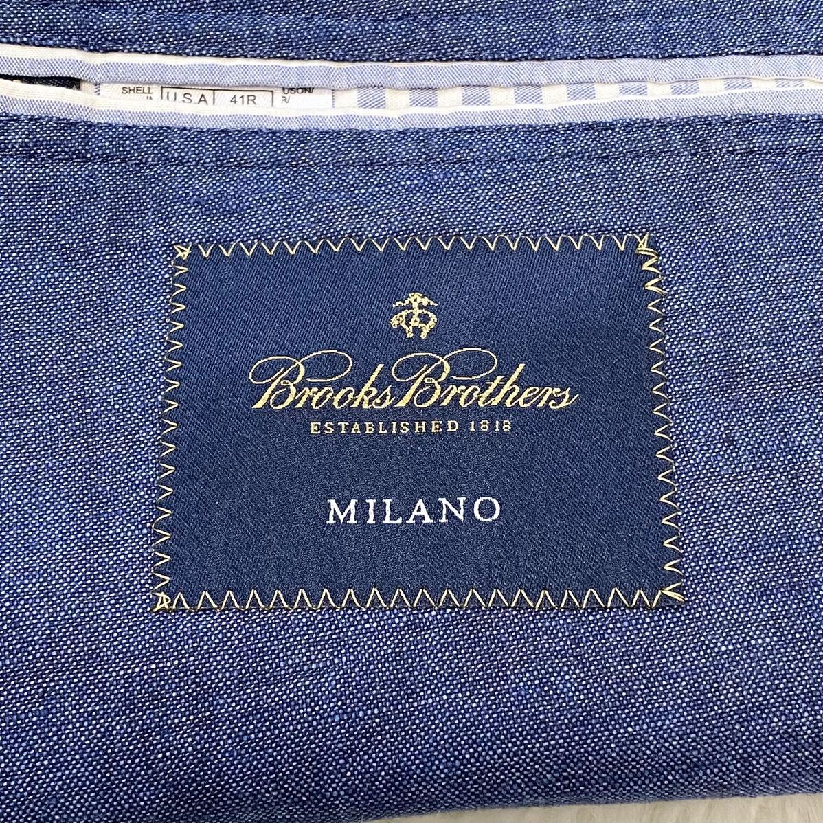 極美品 Brooks Brothers ブルックスブラザーズ テーラードジャケット麻 リネン ブルー 52 XL 大きいサイズLL MILANOライン イタリア製生地_画像8