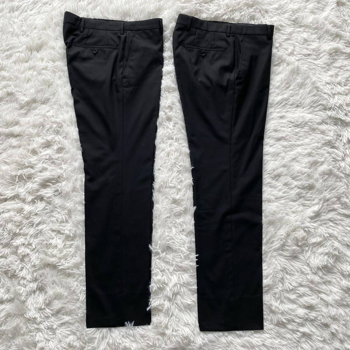 【2パンツ】AOKI LESMUES アオキ レミュー スーツ セットアップ パンツ2本セット 黒 ブラック 90-74-165 Y4 Sサイズ プレミアムウォッシュの画像7