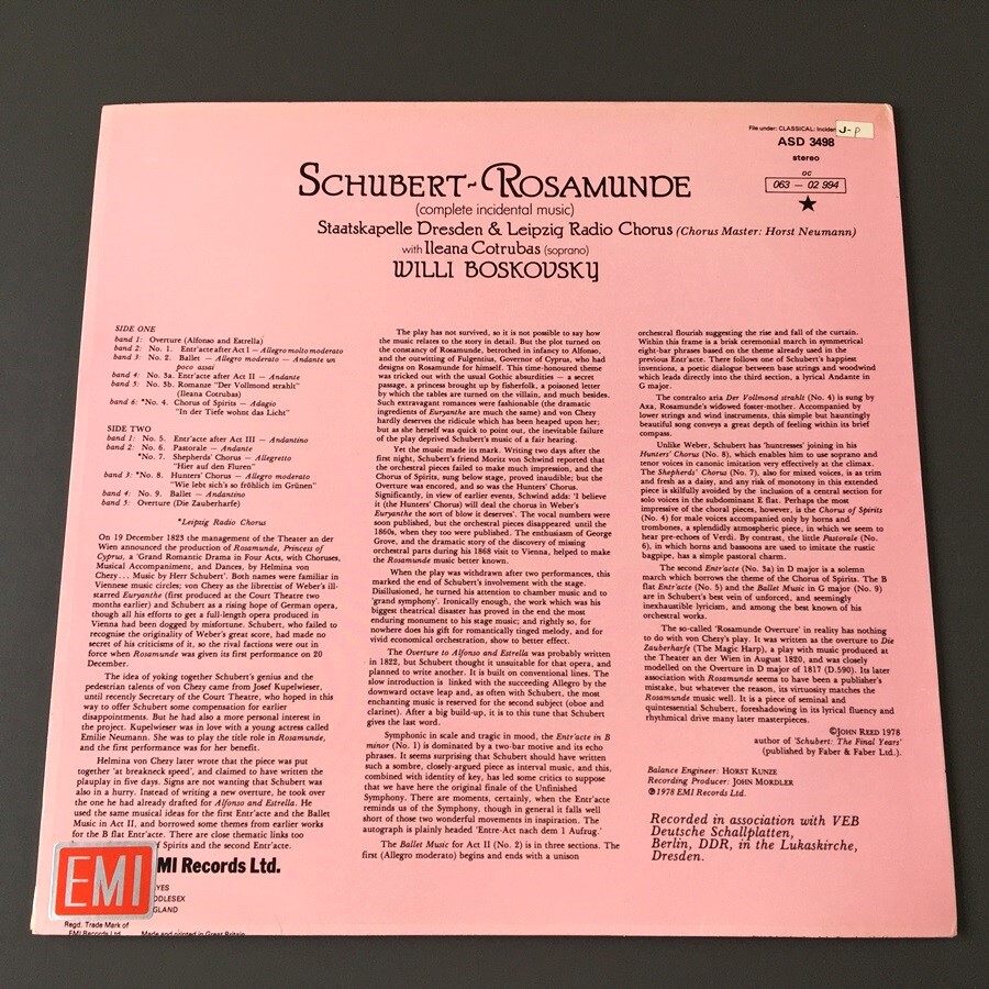 [c49]/ 英盤 LP /『シューベルト：ロザムンデ / ボスコフスキー / Schubert:Rosamunde / Boskovsky』/ ASD 3498の画像2