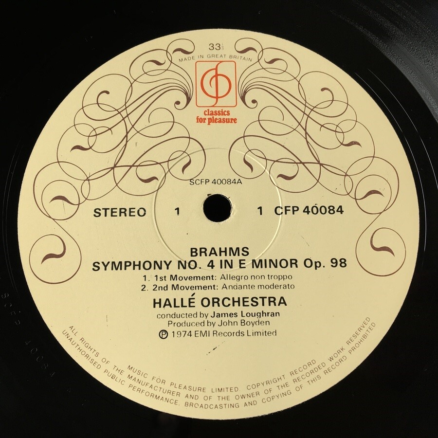 [j55]/ 英盤 LP /『ブラームス 交響曲 第4番 ロッホラン Brahms Symphony No.4 Loughran』/ CFP 40084_画像4