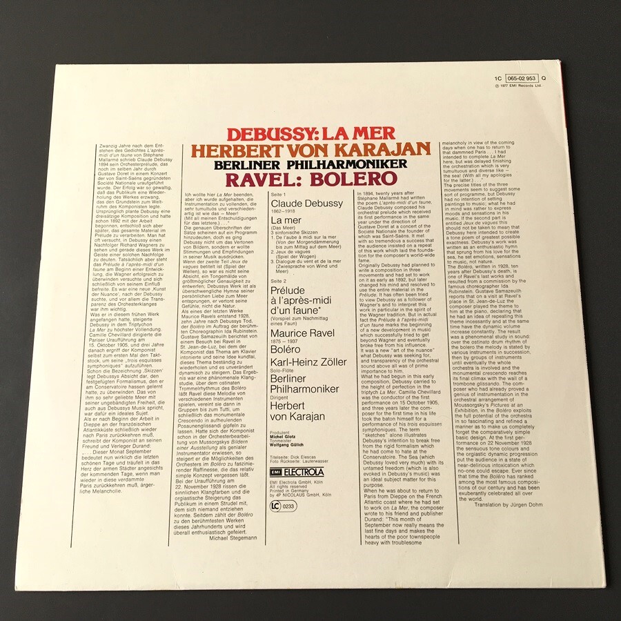 [k01]/ 独盤 4ch LP /『ラヴェル ボレロ ドビュッシー 海 牧神 カラヤン Ravel Debussy Karajan』/ 1C 065-02 953 Q_画像2