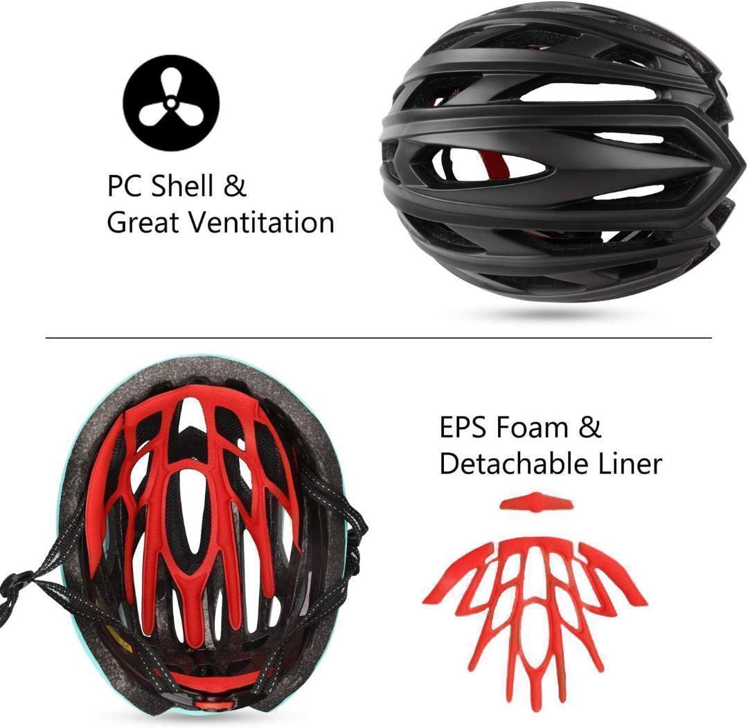 大特価自転車 ヘルメット 大人用 LEDライト 磁気 耐衝撃 軽量 通気性 青の画像4