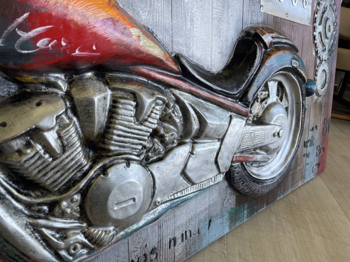 バイク　油絵風　絵画　壁面装飾　3Dパネルアート　ペイントアート　壁掛け　ウォールアート　立体　絵画　アメリカン　アメリカンバイク