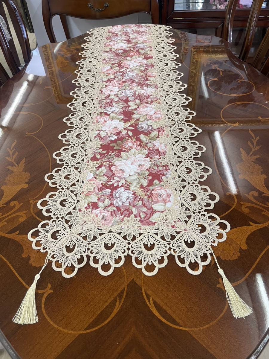  table runner - MK-987 red race rose antique flower 