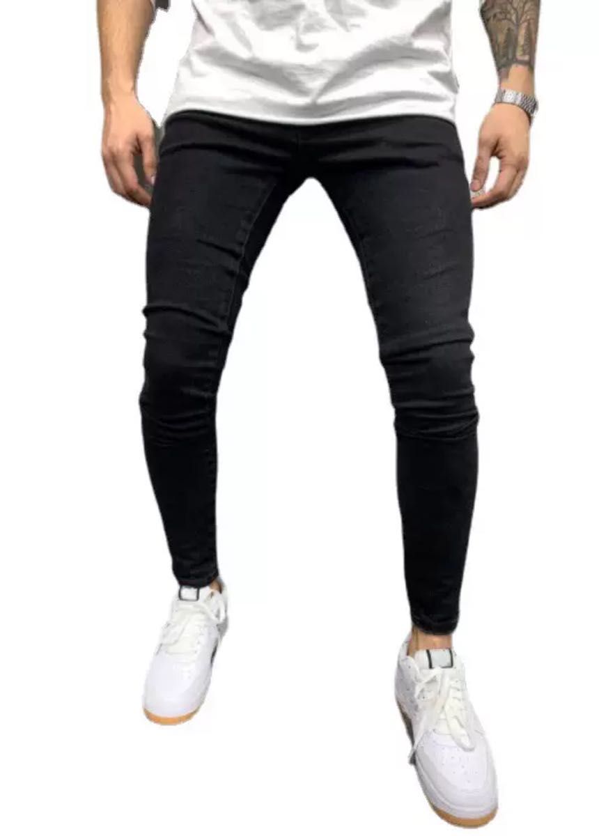XL デニム　パンツ　スキニー　ストレッチ　履きやすい　伸びる　メンズ　細身 ジーンズ ライトブルー　黒　ブラック