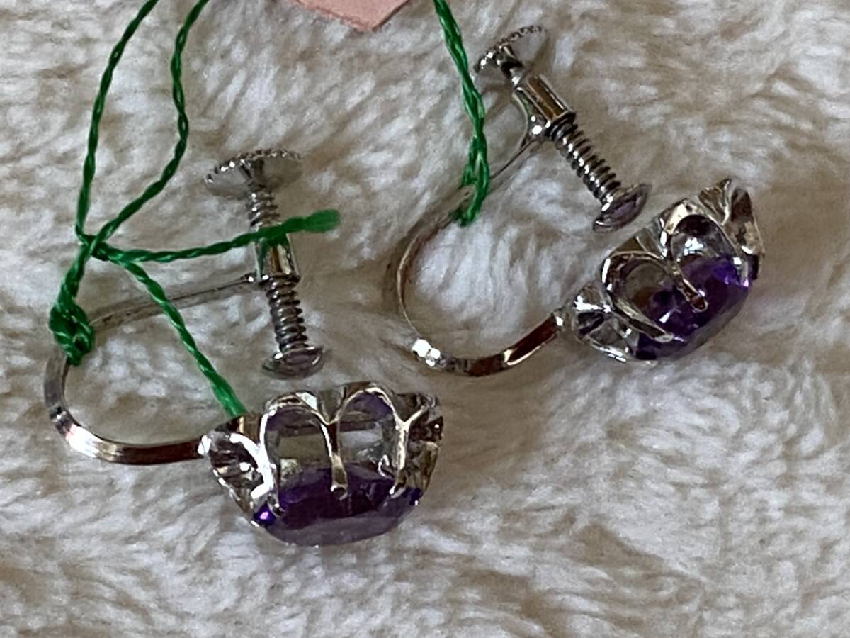 * unused * silver made * purple crystal earrings *
