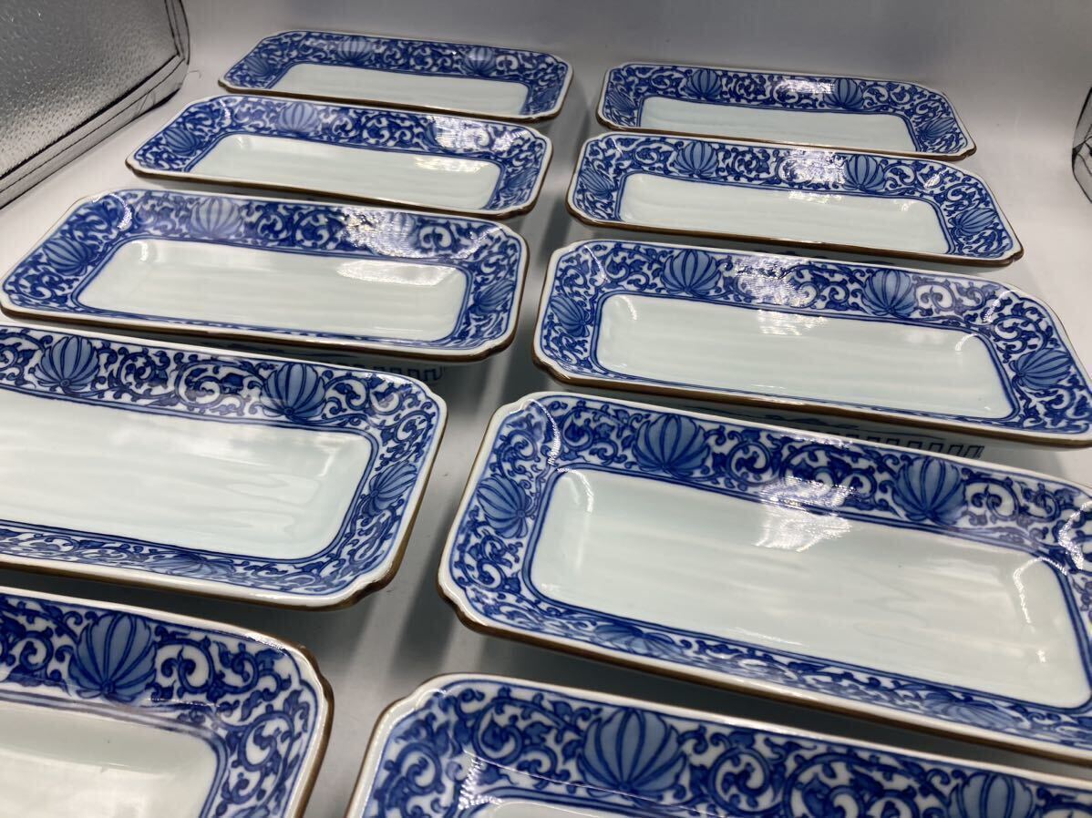  beautiful goods old Imari blue and white ceramics length person plate 10 customer 10 sheets Japan cooking . stone cooking sashimi plate . thing plate this limit 