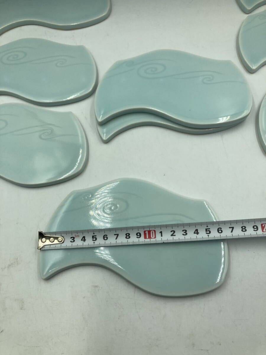青磁　変形皿　10枚　日本料理　懐石料理　刺身皿　焼物皿　漬物皿　菓子皿　