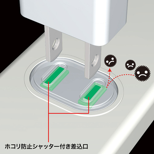 火災予防安全タップ 2P 3個口 3m ホワイト ホコリ防止シャッター、トラッキング火災予防 サンワサプライ TAP-TSH33N 送料無料 新品_画像2