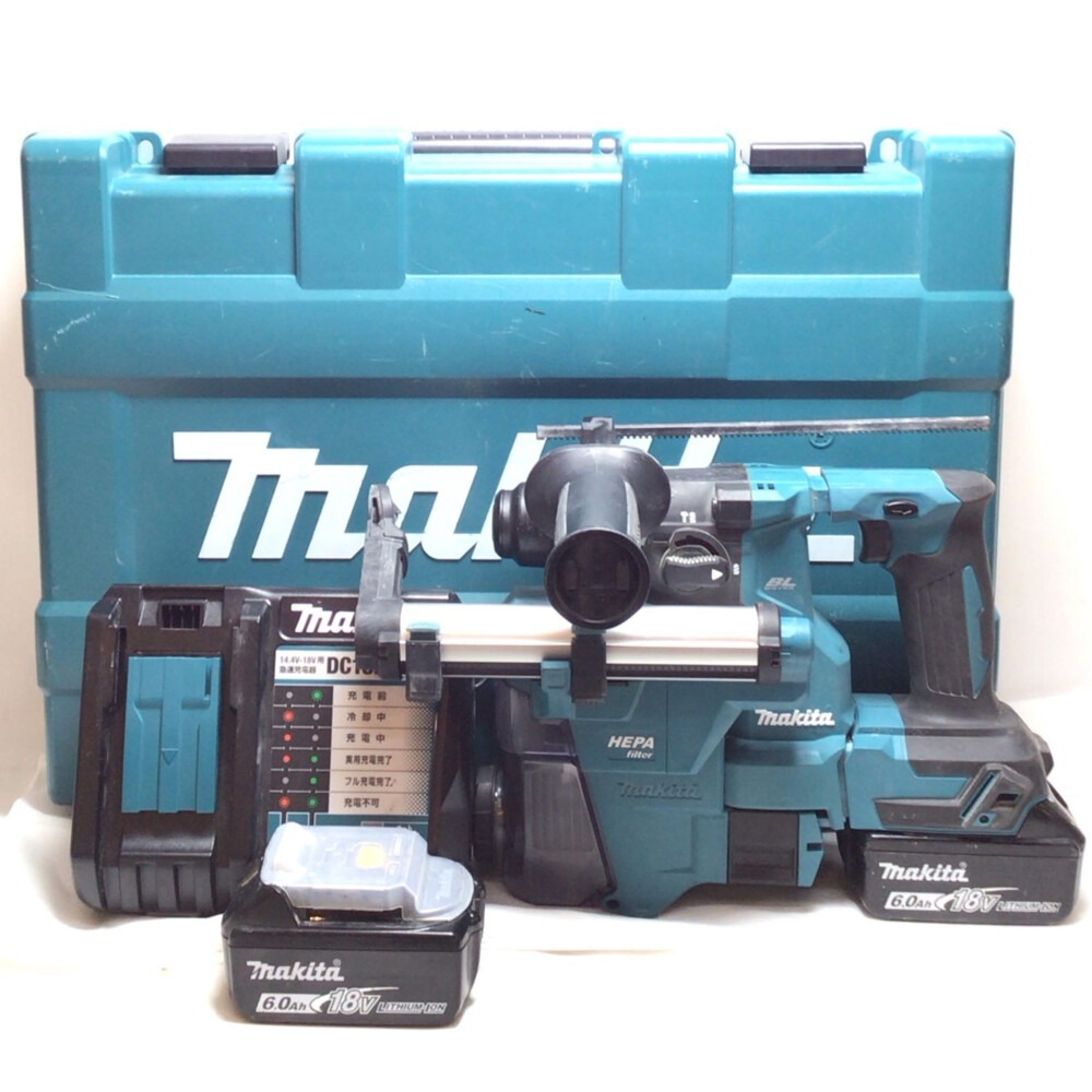 ΘΘ MAKITA マキタ ハンマドリル 充電器・充電池2個・ケース・集塵システム付 18mm 18v 程度B HR183D ブルー やや傷や汚れありの画像1